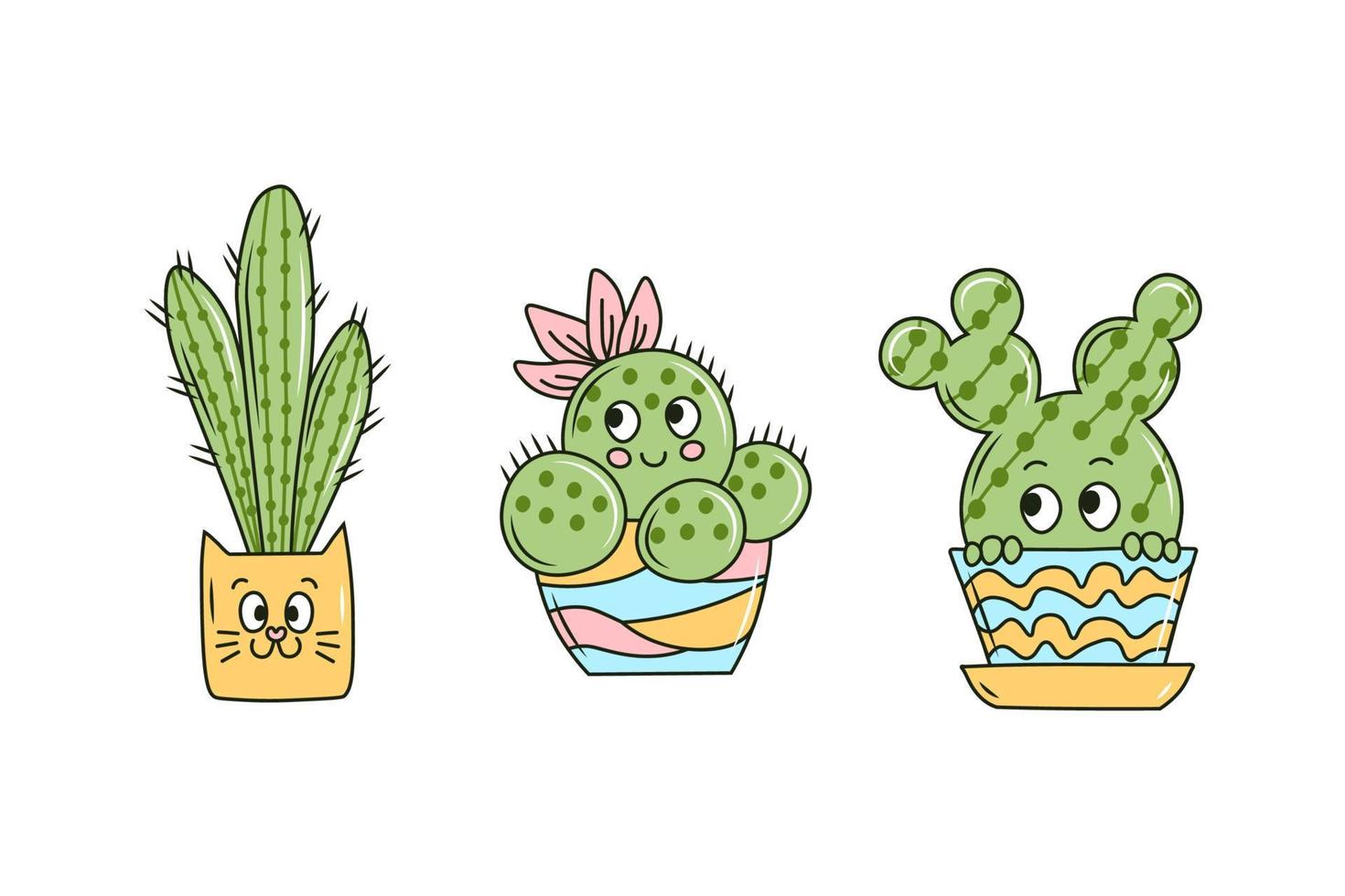 schattig kawaii cactussen reeks vector