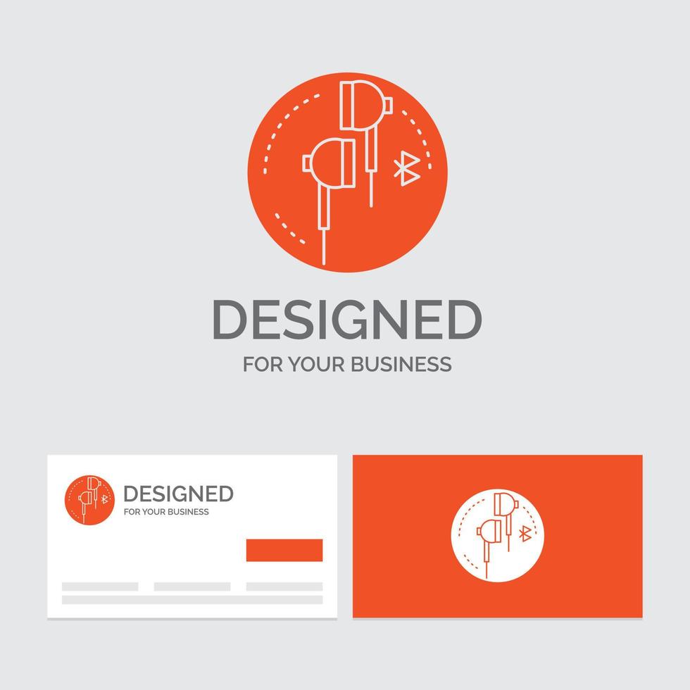 bedrijf logo sjabloon voor hoofdtelefoon. oor. telefoon. Bluetooth. muziek. oranje bezoekende kaarten met merk logo sjabloon. vector