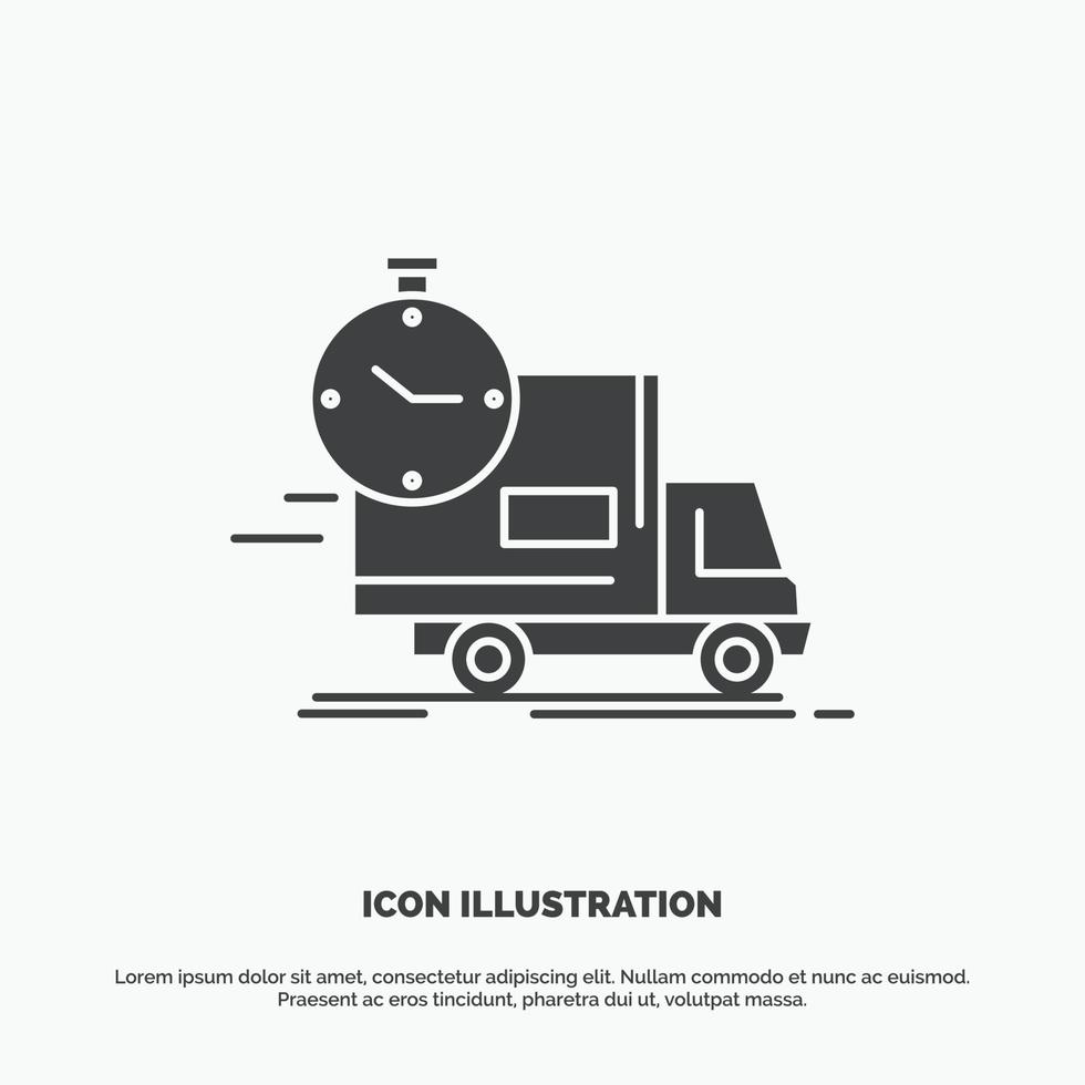 levering. tijd. Verzenden. vervoer. vrachtauto icoon. glyph vector grijs symbool voor ui en ux. website of mobiel toepassing