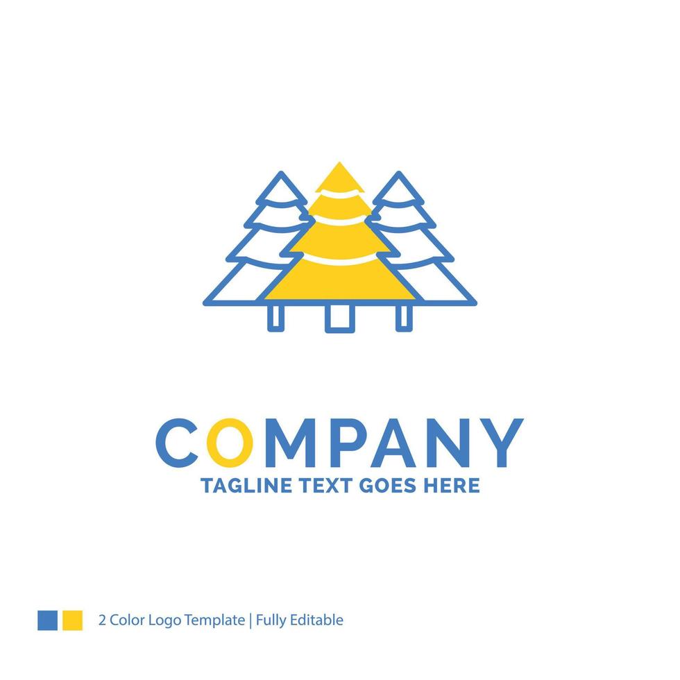 Woud. camping. oerwoud. boom. dennen blauw geel bedrijf logo sjabloon. creatief ontwerp sjabloon plaats voor slogan. vector