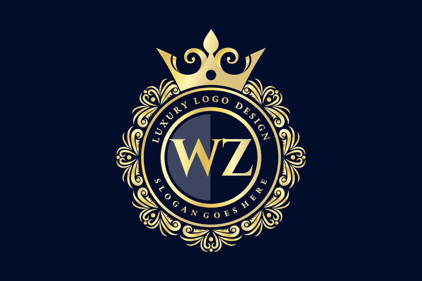 wz eerste brief goud kalligrafische vrouwelijk bloemen hand- getrokken heraldisch monogram antiek wijnoogst stijl luxe logo ontwerp premie vector