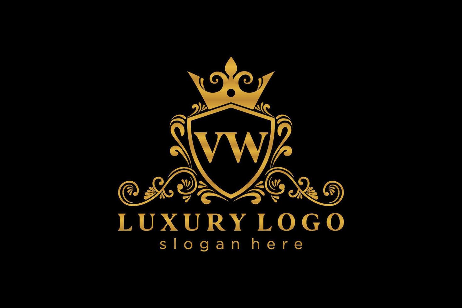 eerste vw brief Koninklijk luxe logo sjabloon in vector kunst voor restaurant, royalty, boetiek, cafe, hotel, heraldisch, sieraden, mode en andere vector illustratie.