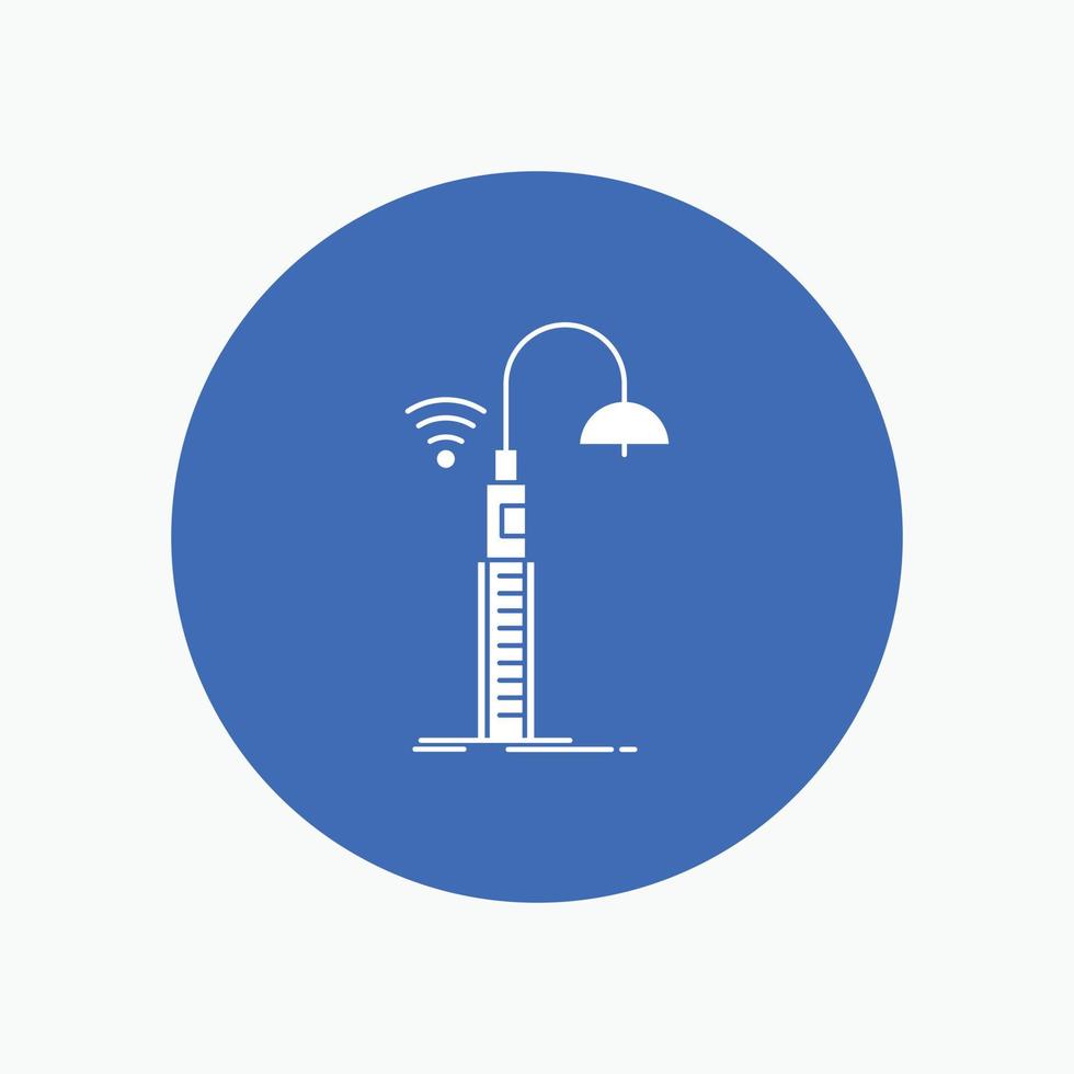 lichten. straat. Wifi. slim. technologie wit glyph icoon in cirkel. vector knop illustratie