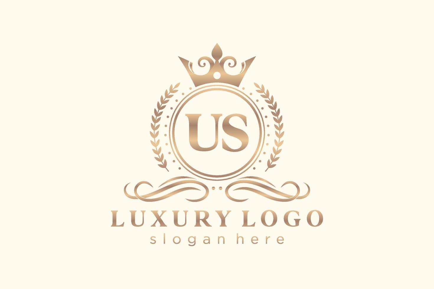 eerste ons brief Koninklijk luxe logo sjabloon in vector kunst voor restaurant, royalty, boetiek, cafe, hotel, heraldisch, sieraden, mode en andere vector illustratie.