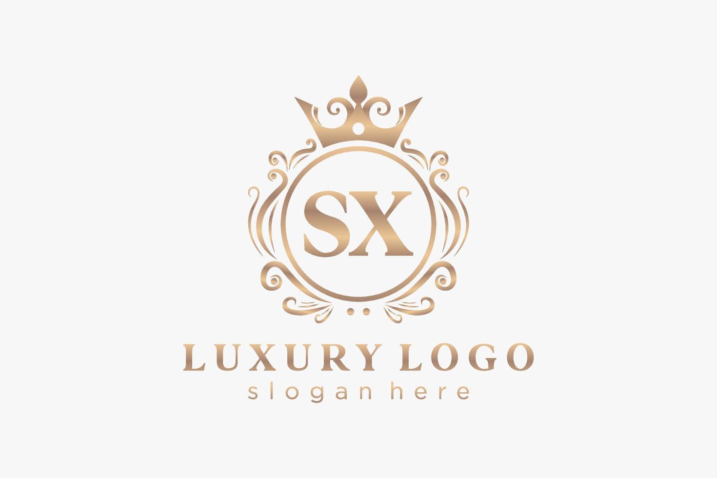 eerste sx brief Koninklijk luxe logo sjabloon in vector kunst voor restaurant, royalty, boetiek, cafe, hotel, heraldisch, sieraden, mode en andere vector illustratie.