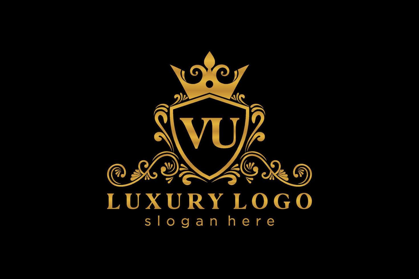 eerste vu brief Koninklijk luxe logo sjabloon in vector kunst voor restaurant, royalty, boetiek, cafe, hotel, heraldisch, sieraden, mode en andere vector illustratie.