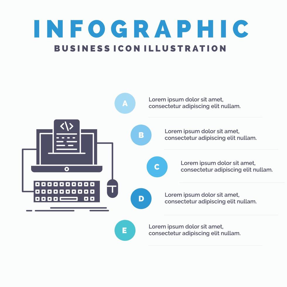 code. codering. computer. monoblok. scherm infographics sjabloon voor website en presentatie. glyph grijs icoon met blauw infographic stijl vector illustratie.