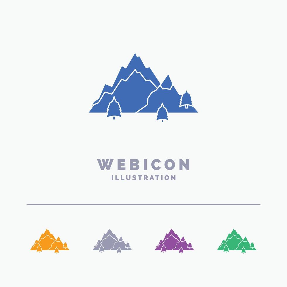 berg. landschap. heuvel. natuur. boom 5 kleur glyph web icoon sjabloon geïsoleerd Aan wit. vector illustratie