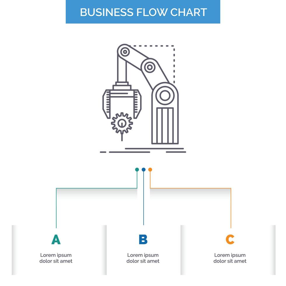 automatisering. fabriek. hand. mechanisme. pakket bedrijf stromen tabel ontwerp met 3 stappen. lijn icoon voor presentatie achtergrond sjabloon plaats voor tekst vector