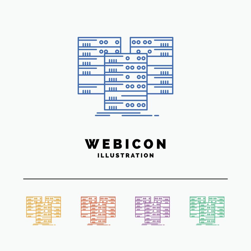 centrum. centrum. gegevens. databank. server 5 kleur lijn web icoon sjabloon geïsoleerd Aan wit. vector illustratie