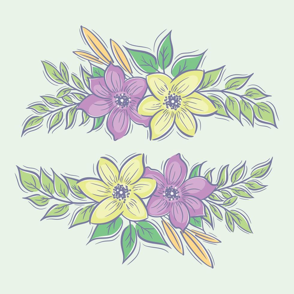 hand- getrokken twee bloem boeket verzameling vol kleur vector
