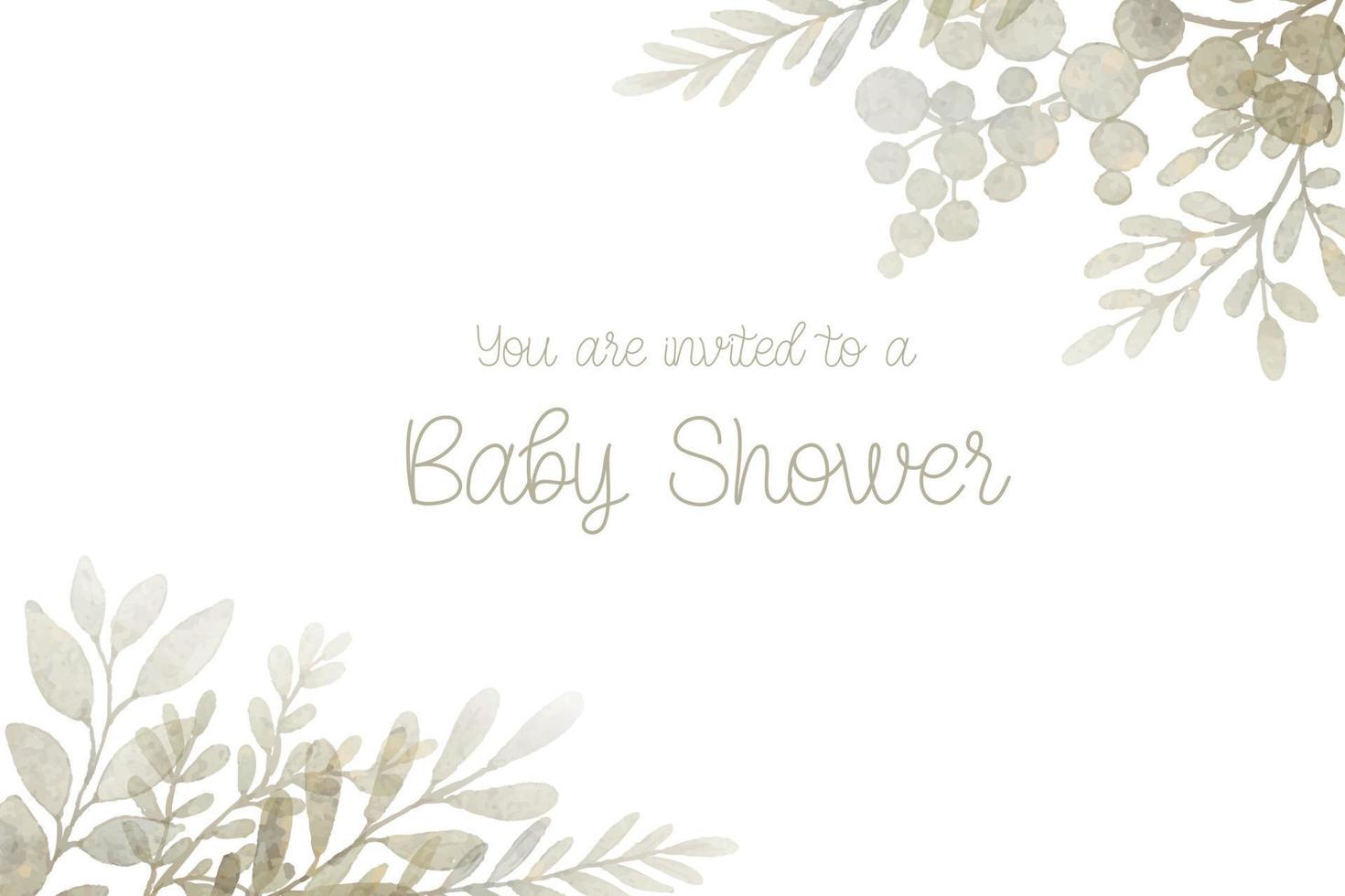 waterverf baby douche kaart met groen bloemen kader. geïsoleerd Aan wit achtergrond. hand- getrokken clip art. perfect voor kaart, ansichtkaart, label, uitnodiging, afdrukken, inpakken. vector