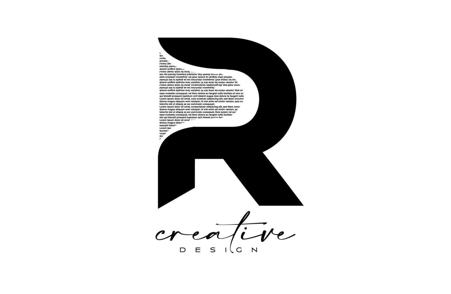 r brief logo ontwerp met creatief brief r gemaakt van zwart tekst doopvont structuur vector