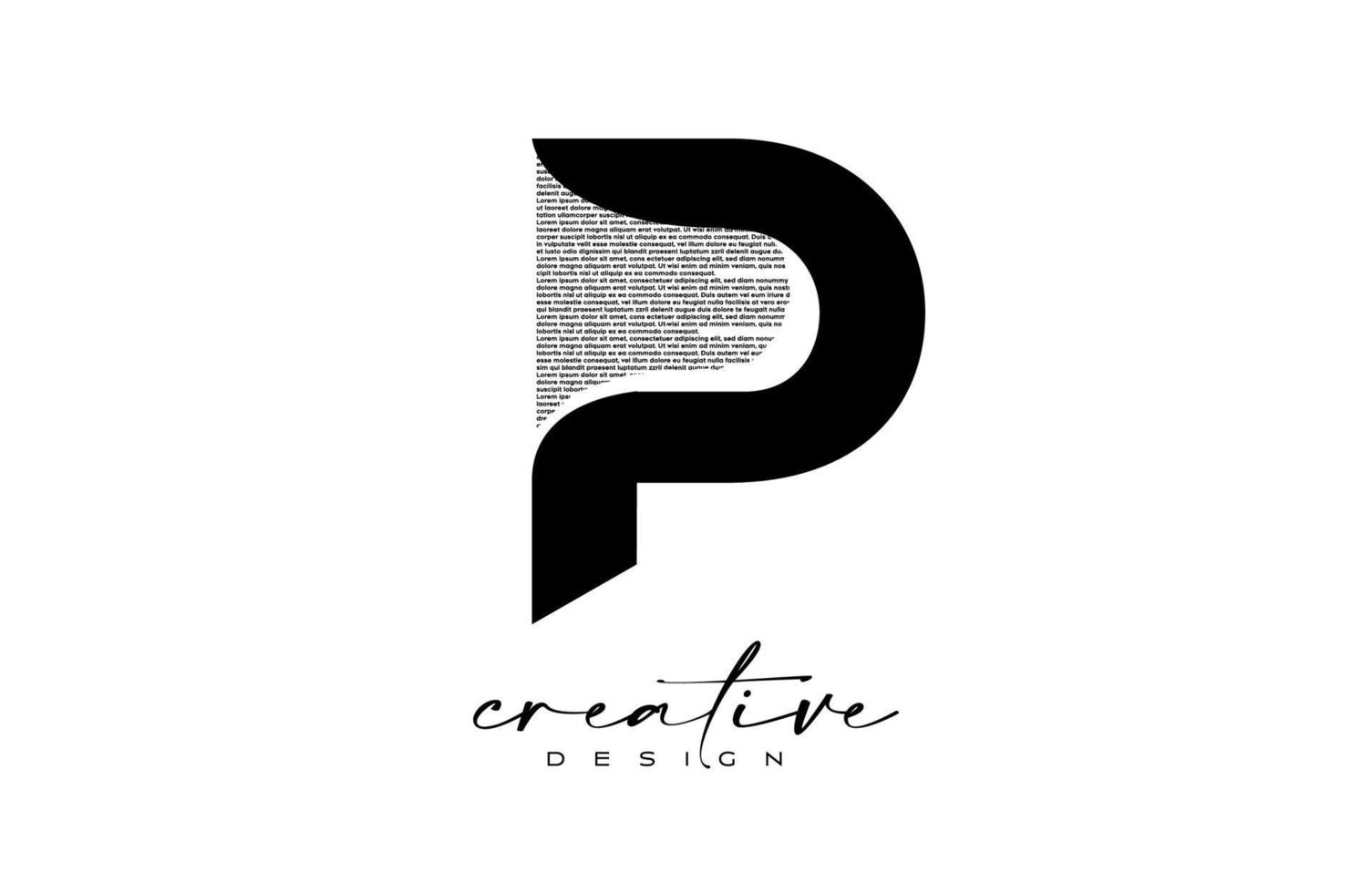 p brief logo ontwerp met creatief brief p gemaakt van zwart tekst doopvont structuur vector