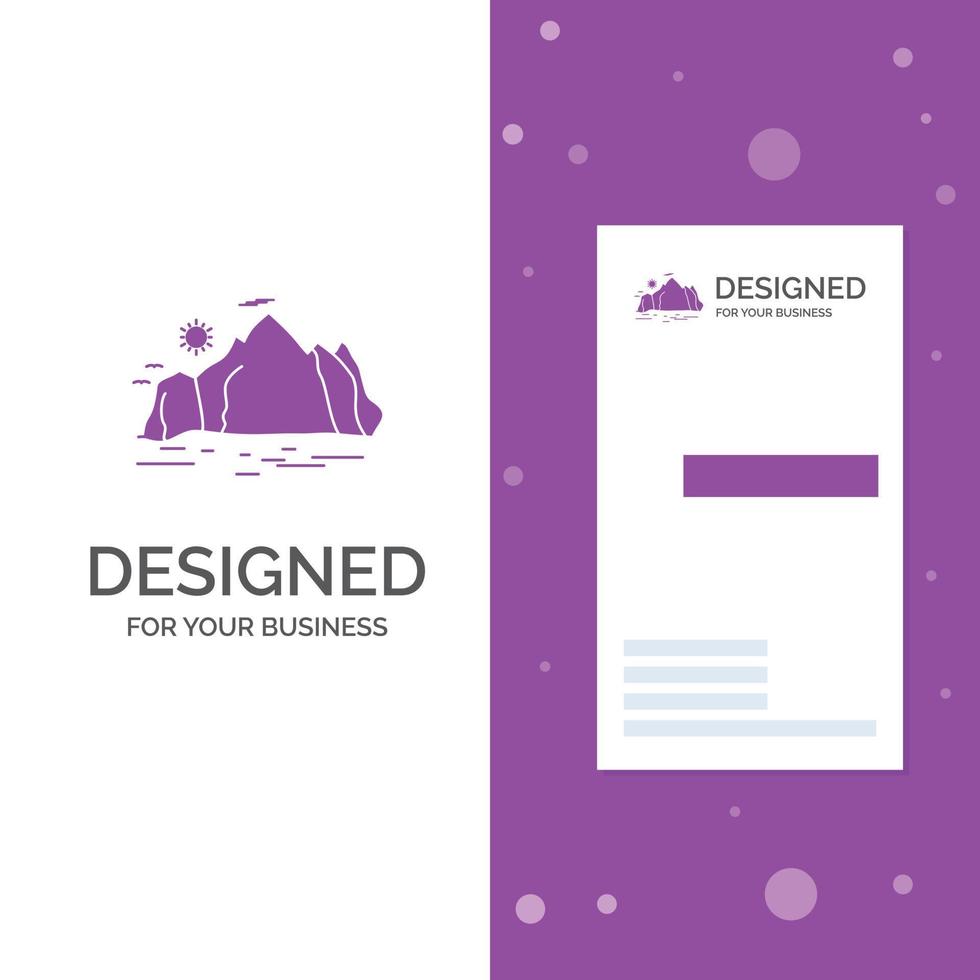 bedrijf logo voor natuur. heuvel. landschap. berg. tafereel. verticaal Purper bedrijf .bezoeken kaart sjabloon. creatief achtergrond vector illustratie