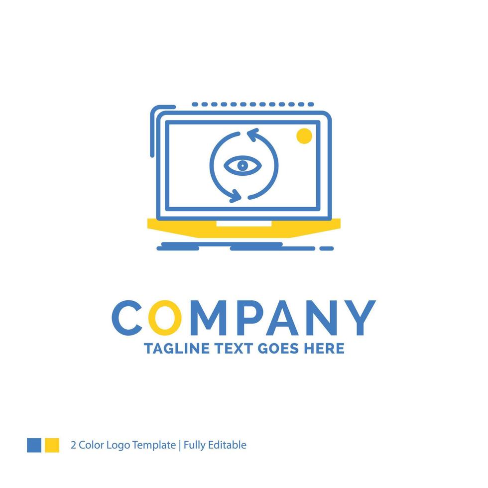 app. sollicitatie. nieuwe. software. bijwerken blauw geel bedrijf logo sjabloon. creatief ontwerp sjabloon plaats voor slogan. vector