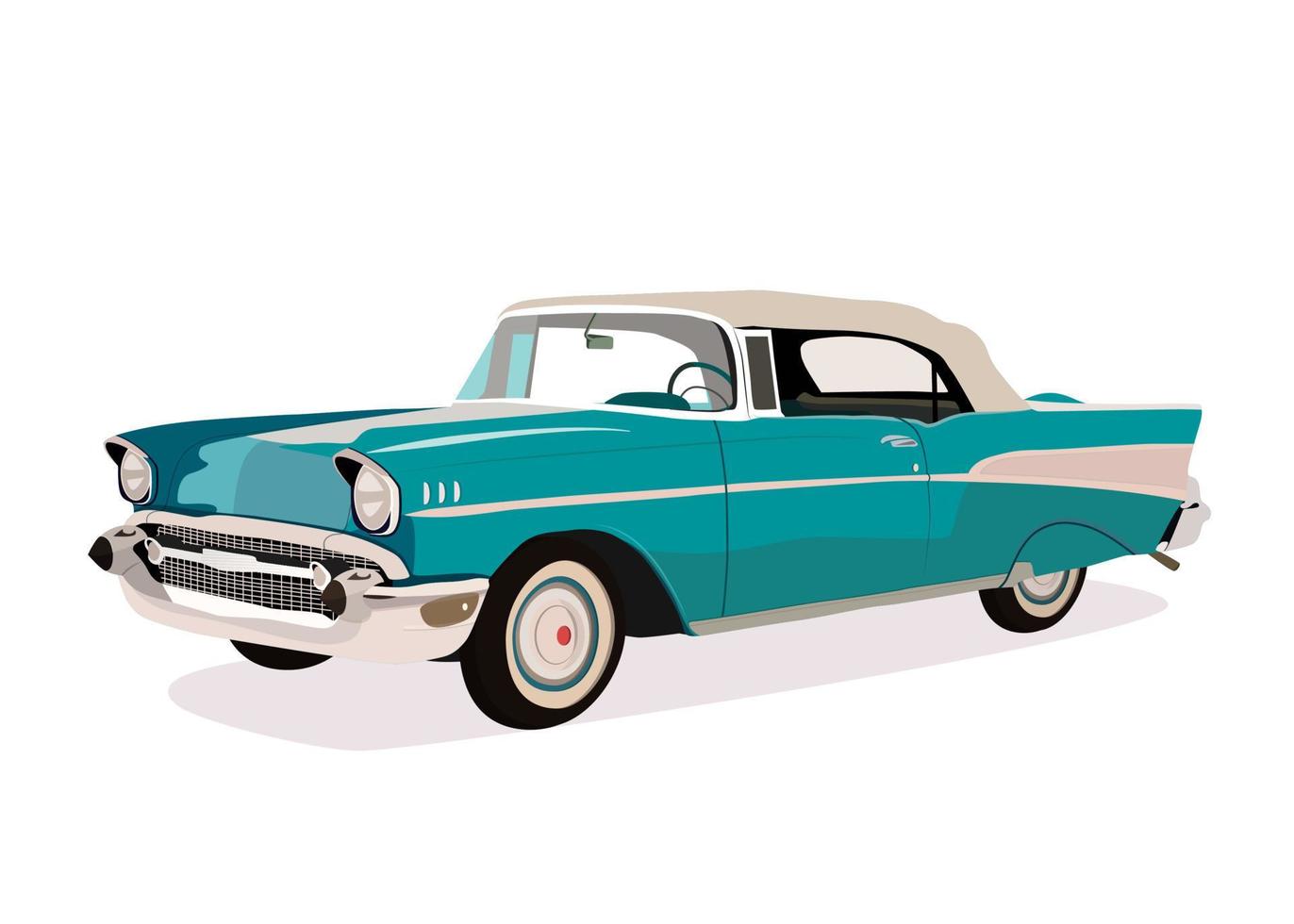 wijnoogst klassiek auto geïsoleerd Aan de wit achtergrond. vector illustratie. voorkant kant visie van een licht blauw auto.