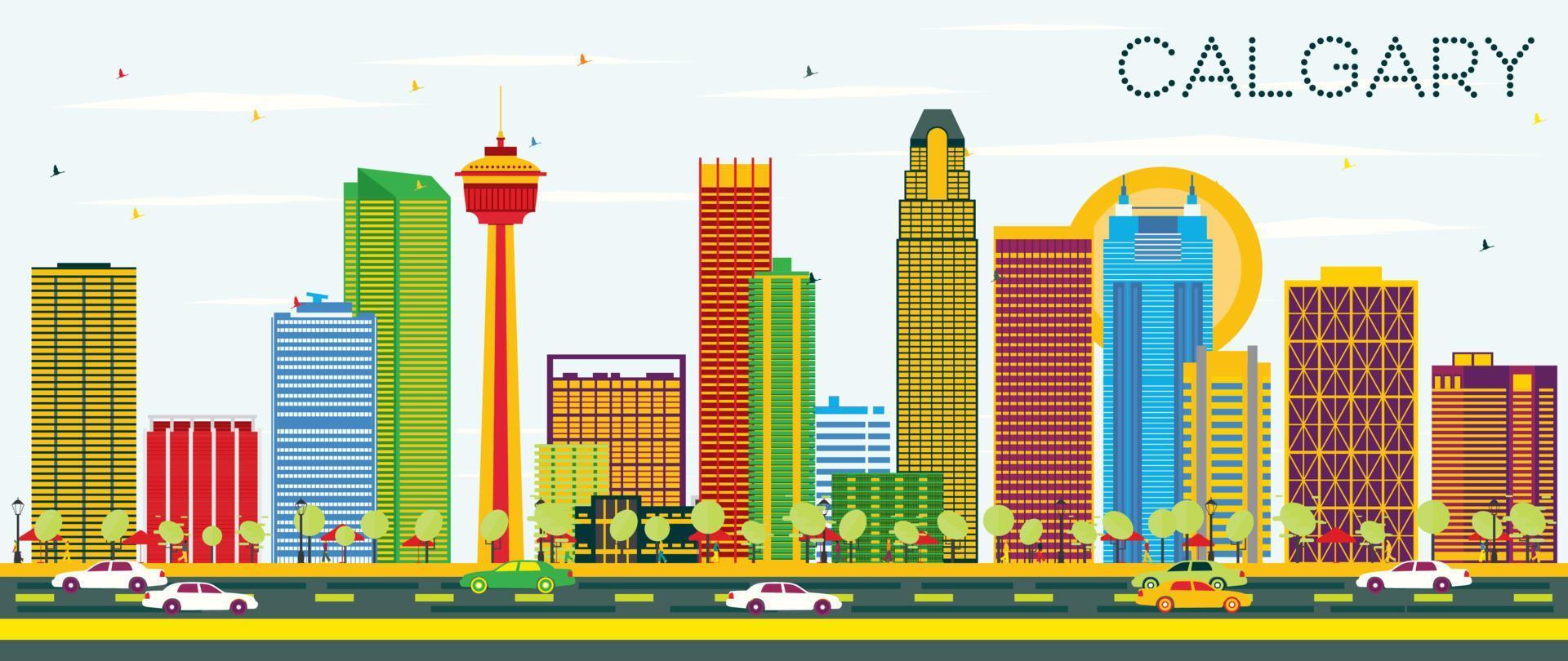 Calgary horizon met kleur gebouwen en blauw lucht. vector