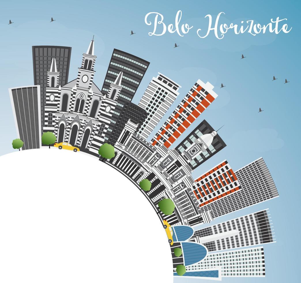 belo horizonte skyline met grijze gebouwen, blauwe lucht en kopieerruimte. vector