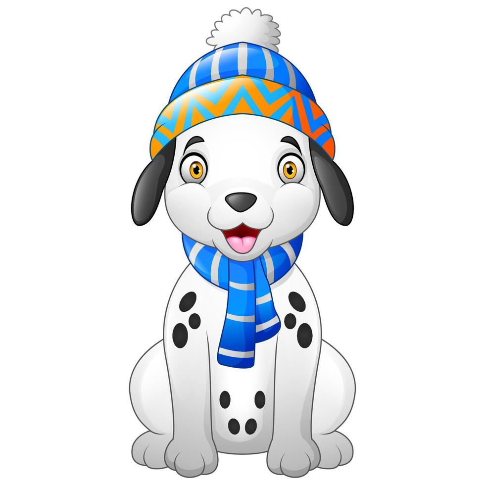 dalmatiër tekenfilm hond vervelend een winter hoed en sjaal vector