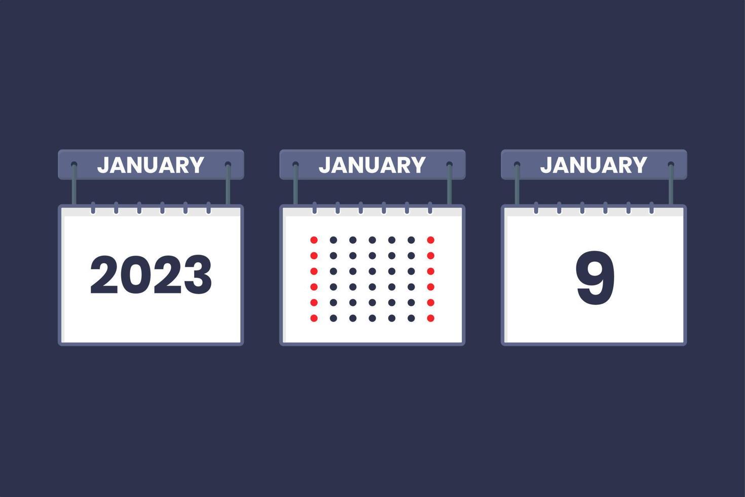 2023 kalender ontwerp januari 9 icoon. 9e januari kalender schema, afspraak, belangrijk datum concept. vector