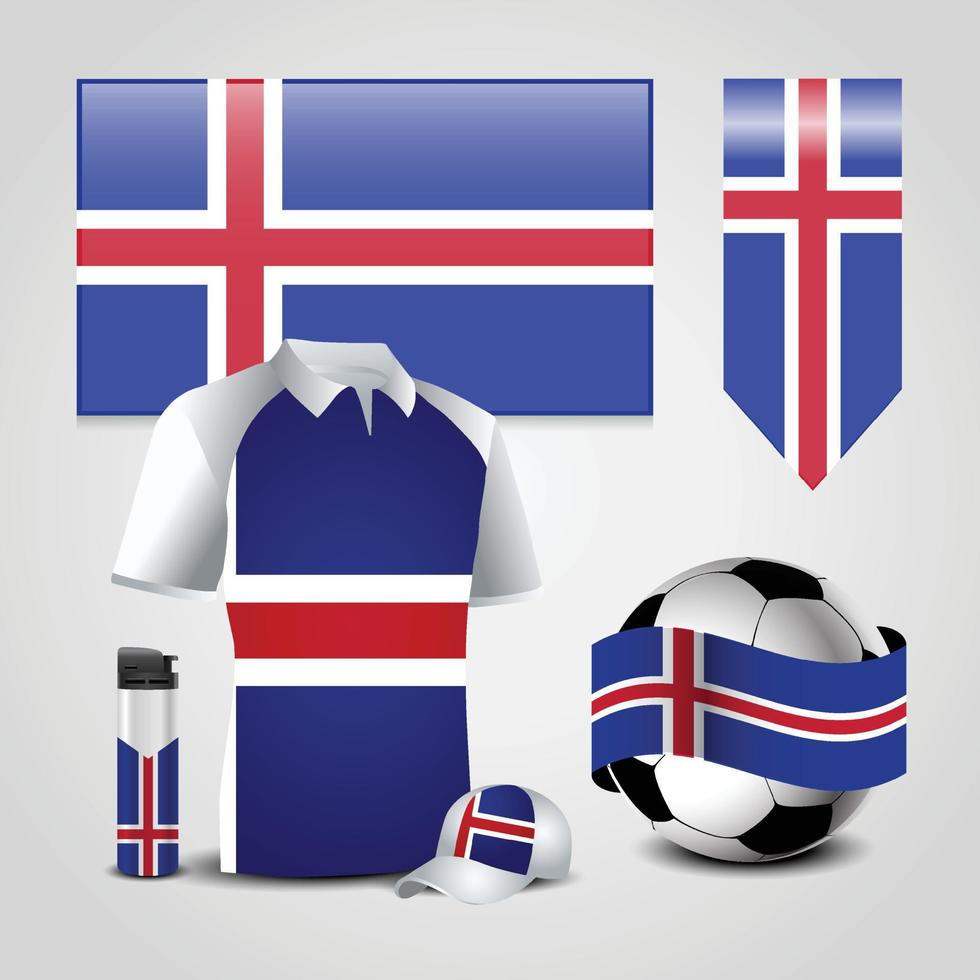 IJsland land vlag plaats Aan t-shirt. aansteker. voetbal bal. Amerikaans voetbal en sport- hoed vector