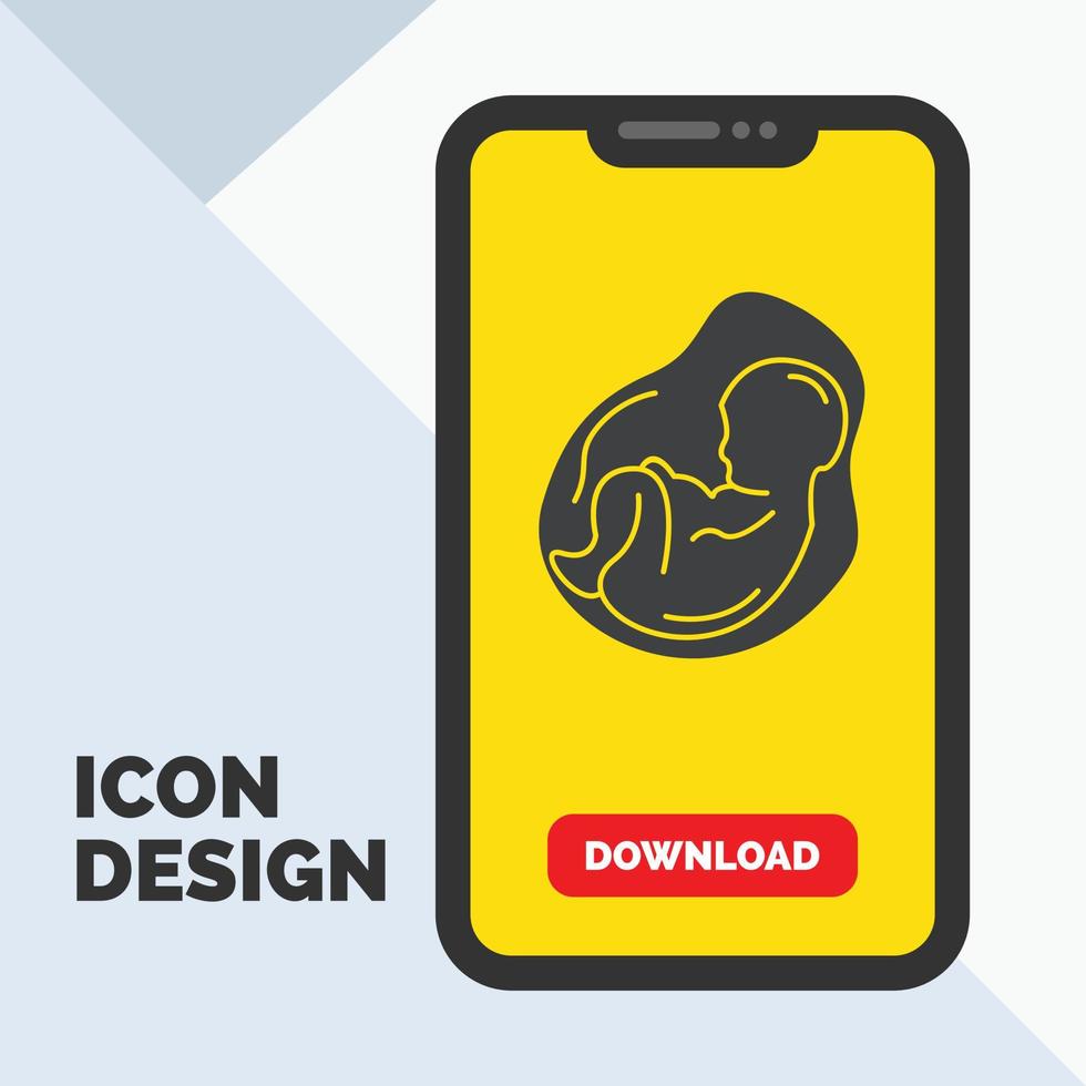 baby. zwangerschap. zwanger. verloskunde. foetus glyph icoon in mobiel voor downloaden bladzijde. geel achtergrond vector