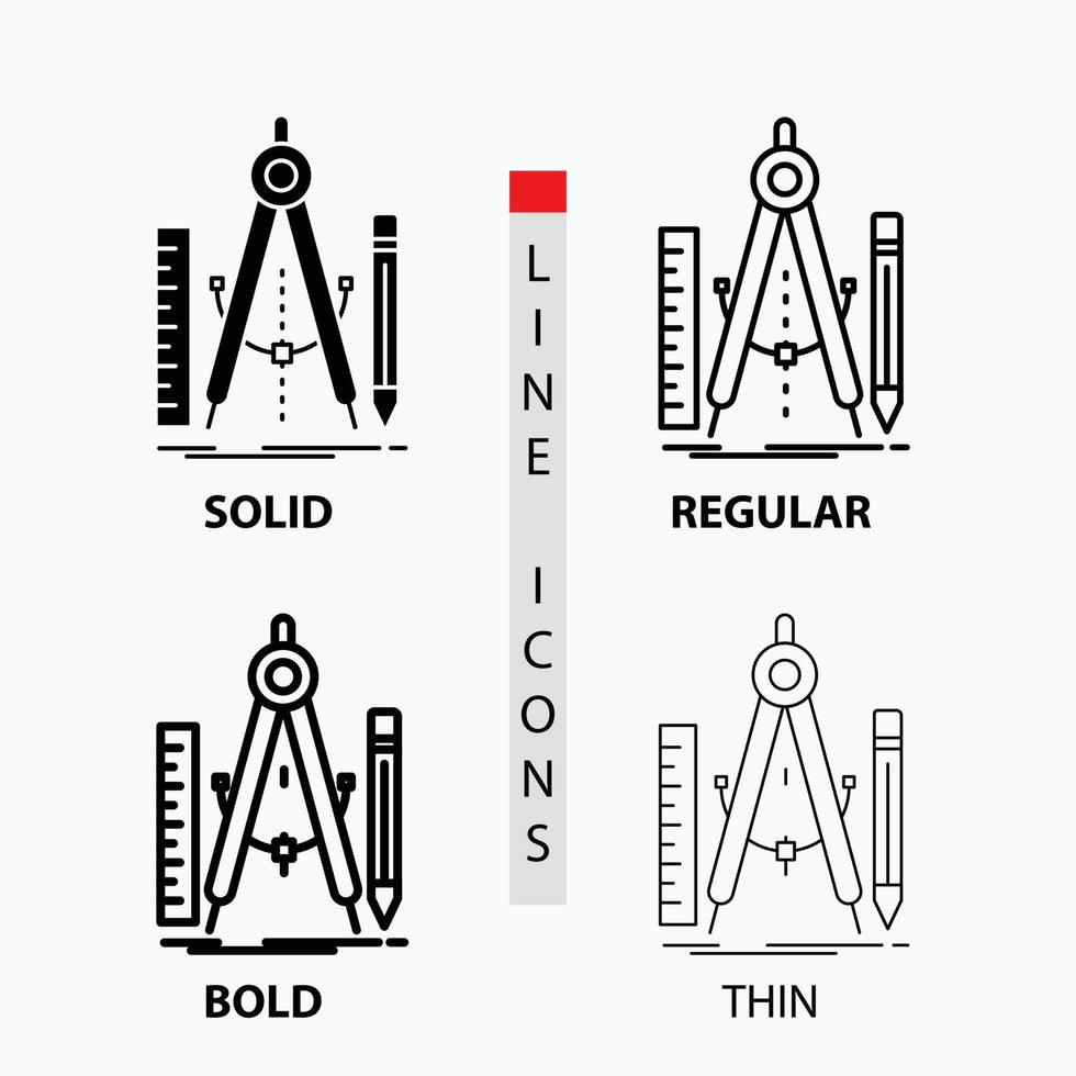 bouwen. ontwerp. geometrie. wiskunde. gereedschap icoon in dun. normaal. stoutmoedig lijn en glyph stijl. vector illustratie