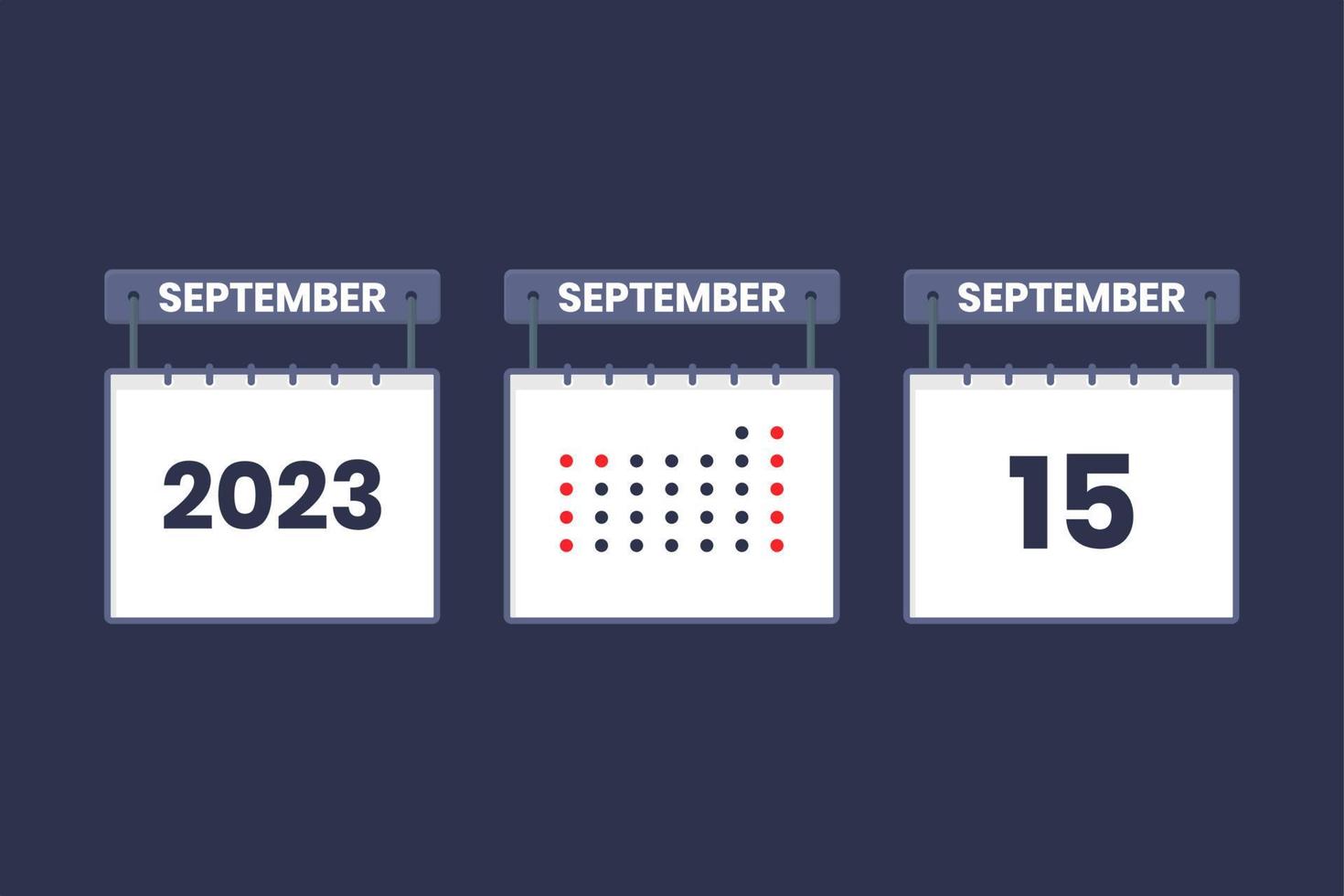 2023 kalender ontwerp september 15 icoon. 15e september kalender schema, afspraak, belangrijk datum concept. vector