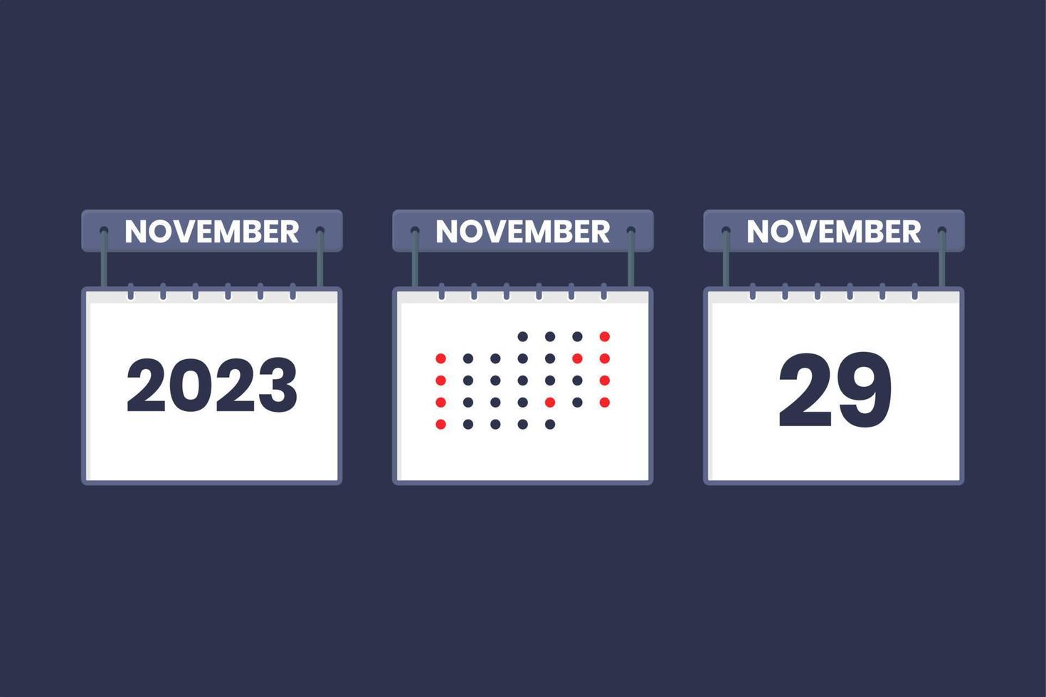 2023 kalender ontwerp november 29 icoon. 29e november kalender schema, afspraak, belangrijk datum concept. vector