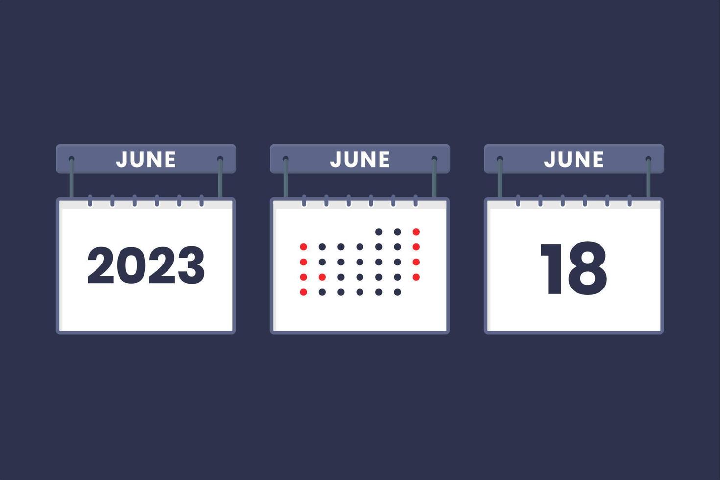 2023 kalender ontwerp juni 18 icoon. 18e juni kalender schema, afspraak, belangrijk datum concept. vector