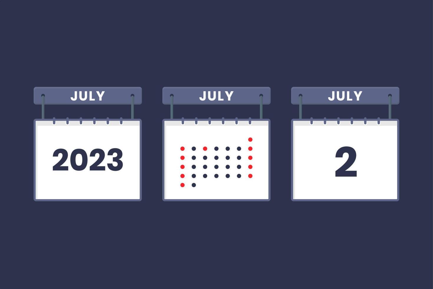 2023 kalender ontwerp juli 2 icoon. 2e juli kalender schema, afspraak, belangrijk datum concept. vector