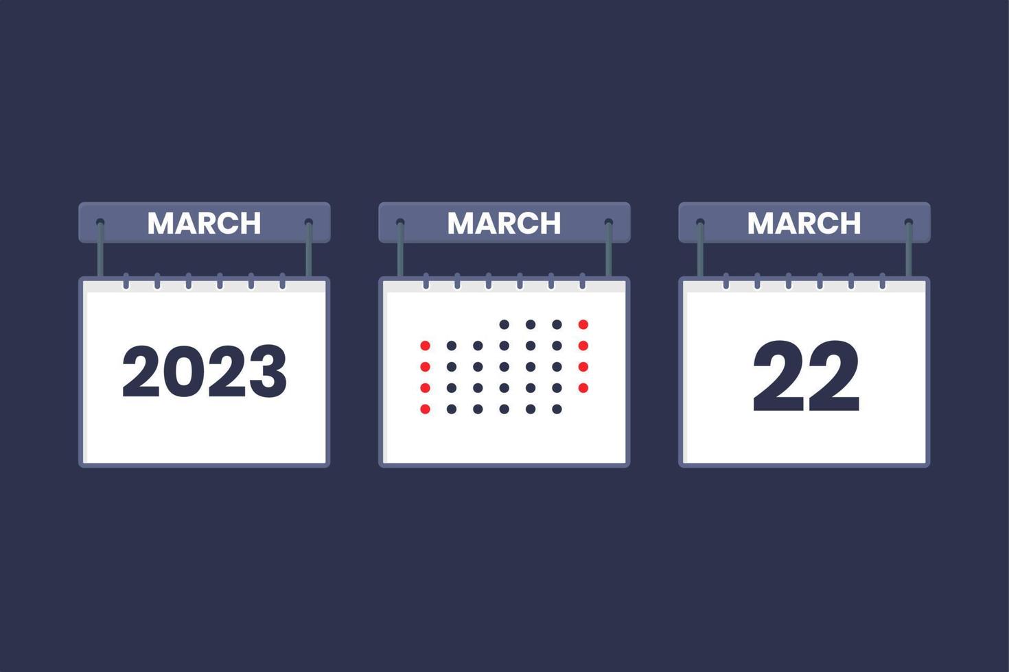2023 kalender ontwerp maart 22 icoon. 22e maart kalender schema, afspraak, belangrijk datum concept. vector