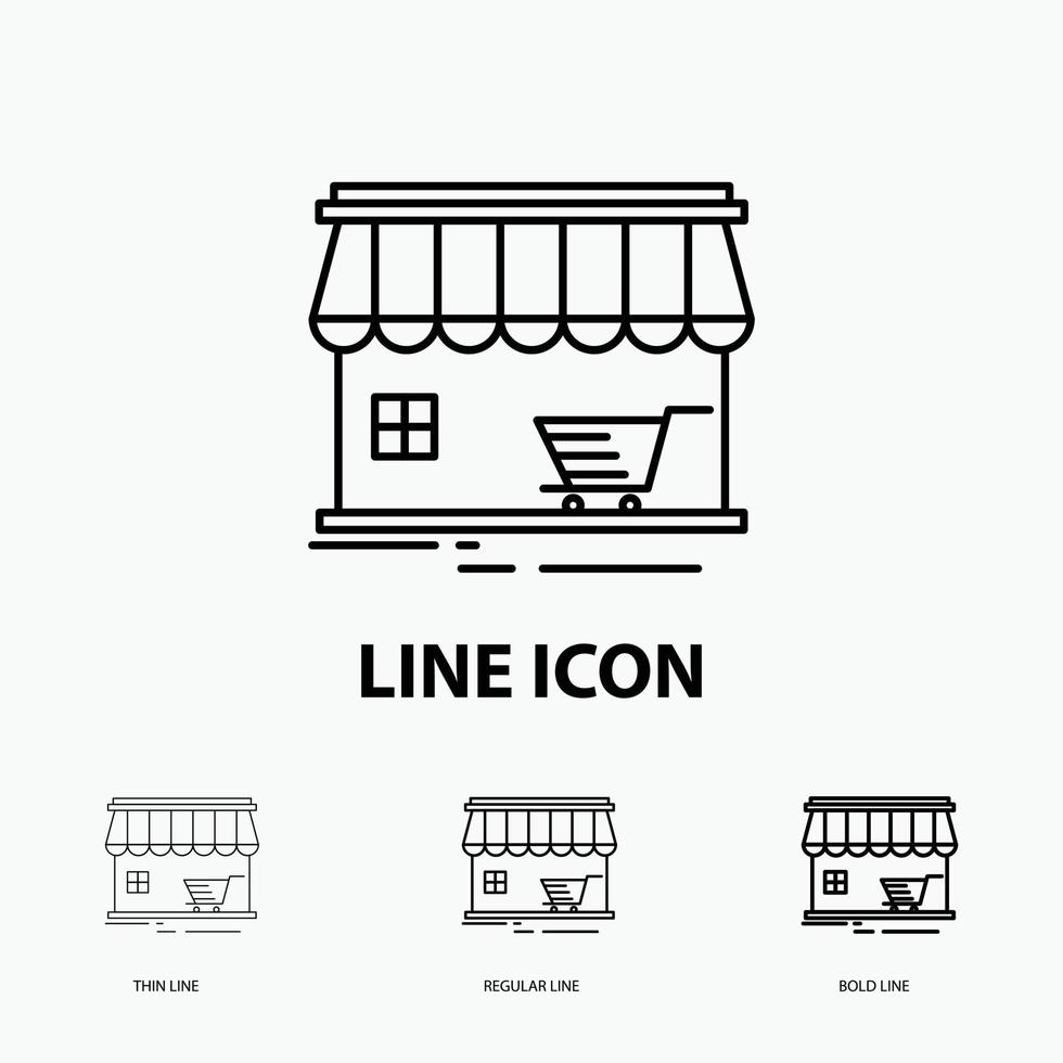 winkel. op te slaan. markt. gebouw. boodschappen doen icoon in dun. regelmatig en stoutmoedig lijn stijl. vector illustratie