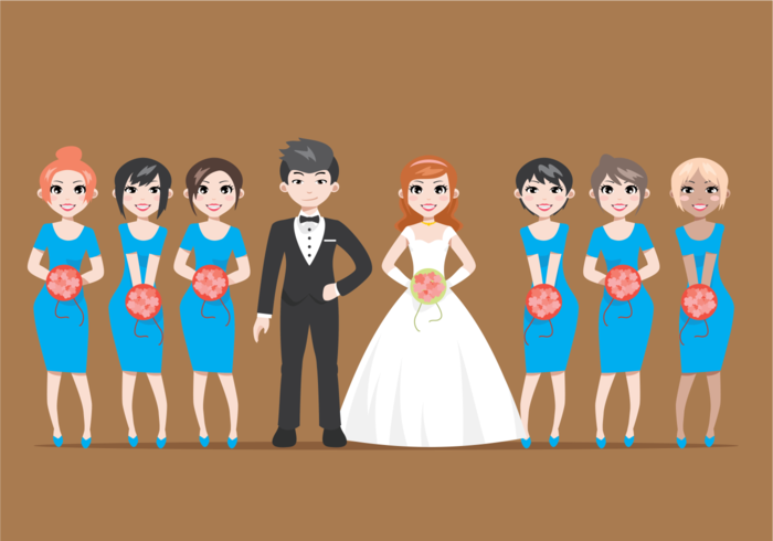 Bruiloft Bruid en Bruidsmeisjes Cartoon Illustratie vector
