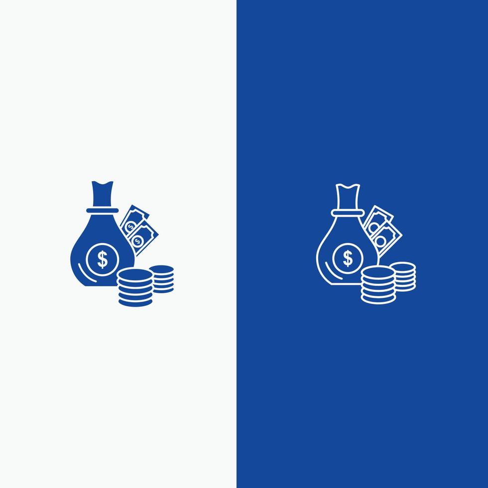 geld bank bedrijf munten goud lijn en glyph solide icoon blauw banier lijn en glyph solide icoon blauw vector