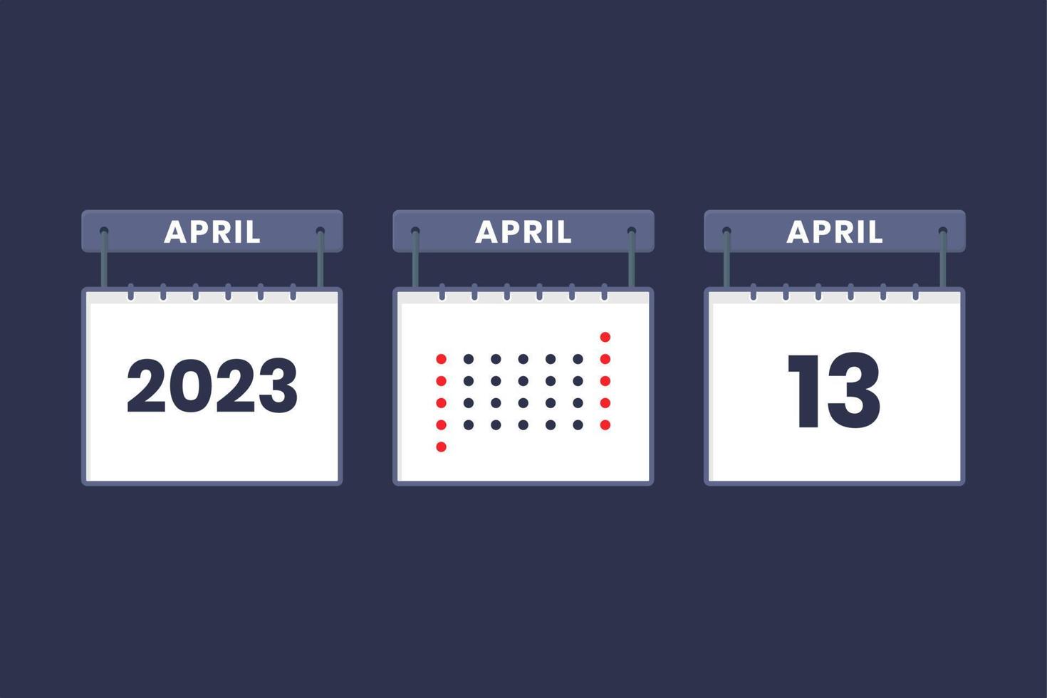 2023 kalender ontwerp april 13 icoon. 13e april kalender schema, afspraak, belangrijk datum concept. vector