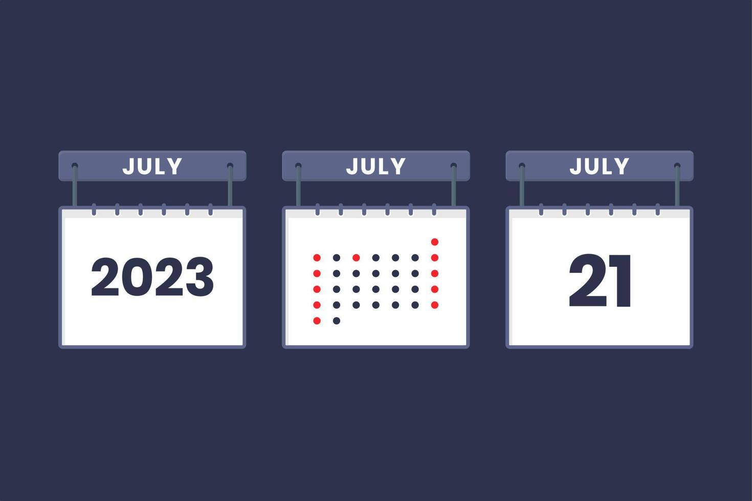2023 kalender ontwerp juli 21 icoon. 21e juli kalender schema, afspraak, belangrijk datum concept. vector