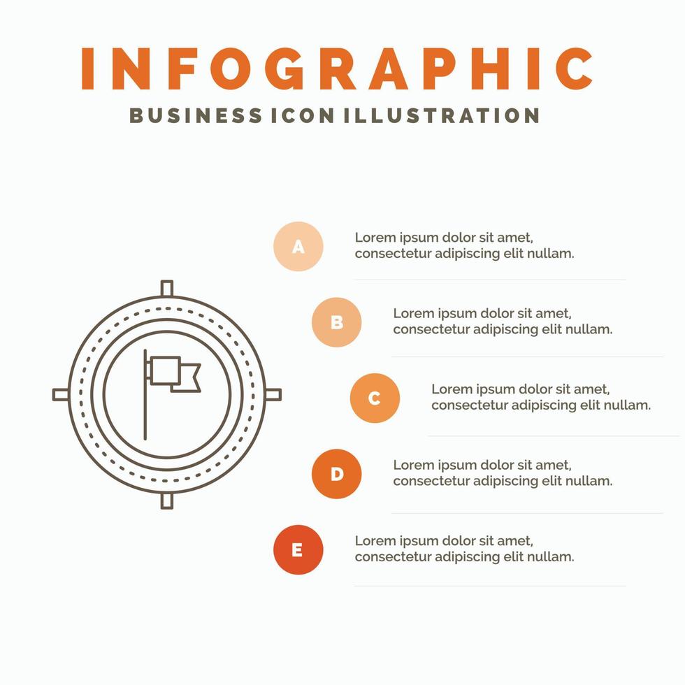 doel. bedrijf. deadline. vlag. focus infographics sjabloon voor website en presentatie. lijn grijs icoon met oranje infographic stijl vector illustratie