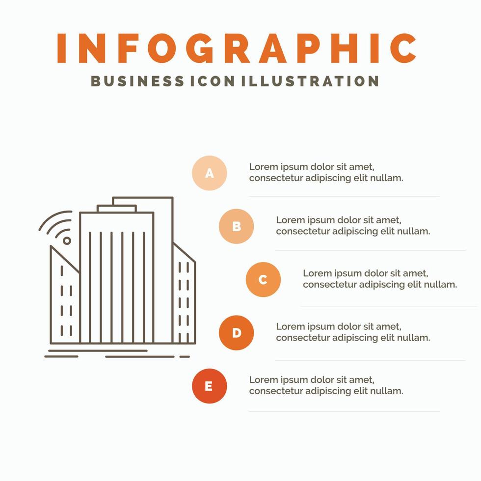 gebouwen. stad. sensor. slim. stedelijk infographics sjabloon voor website en presentatie. lijn grijs icoon met oranje infographic stijl vector illustratie