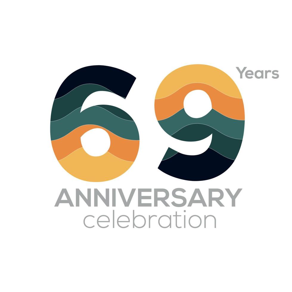69e verjaardag logo ontwerp, aantal 69 icoon vector sjabloon.minimalist kleur paletten