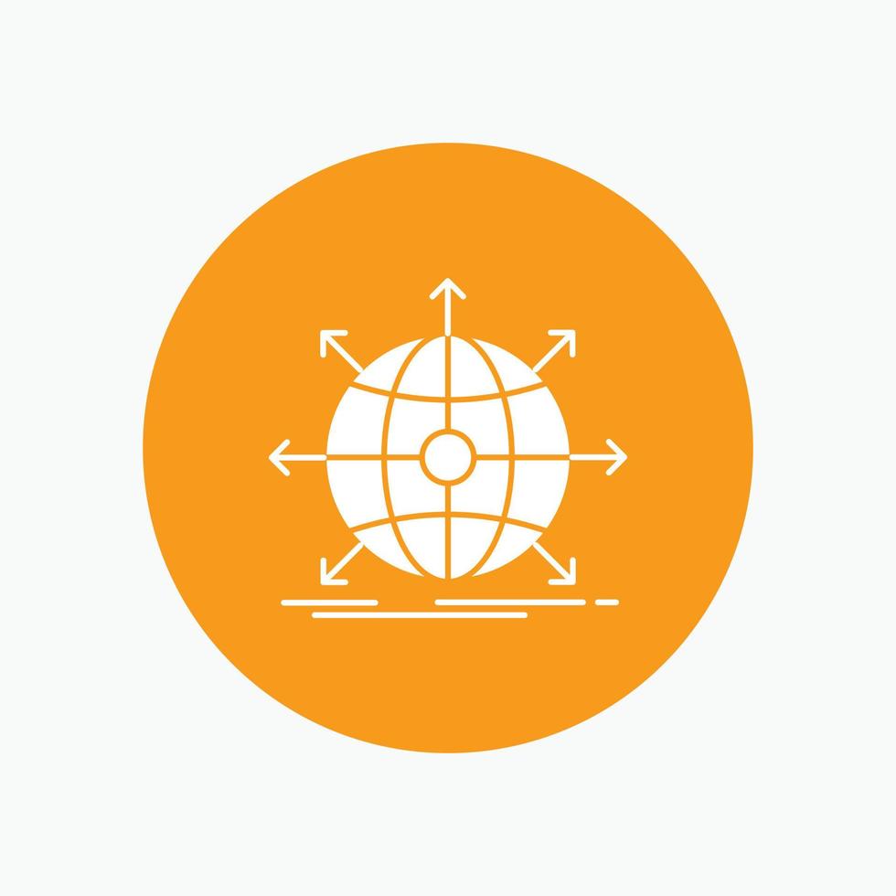 bedrijf. globaal. Internationale. netwerk. web wit glyph icoon in cirkel. vector knop illustratie