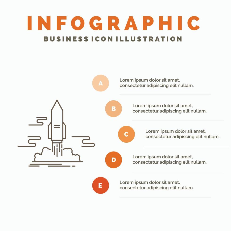 launch. publiceren. app. shuttle. ruimte infographics sjabloon voor website en presentatie. lijn grijs icoon met oranje infographic stijl vector illustratie