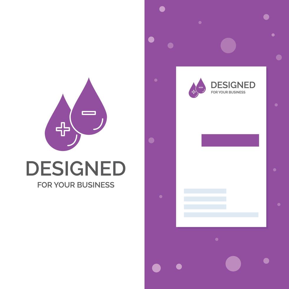 bedrijf logo voor bloed. druppel. vloeistof. plus. minus. verticaal Purper bedrijf .bezoeken kaart sjabloon. creatief achtergrond vector illustratie