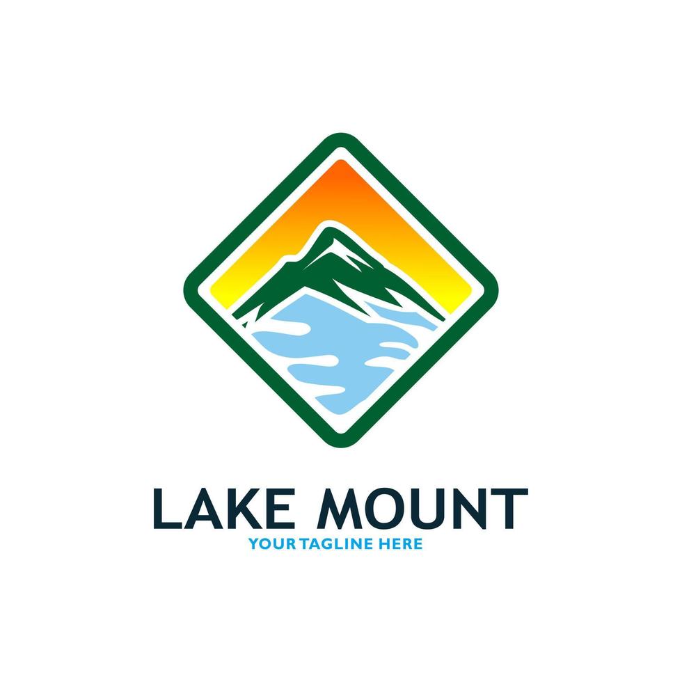 berg meer logo natuur landschap voorraad vector illustratie