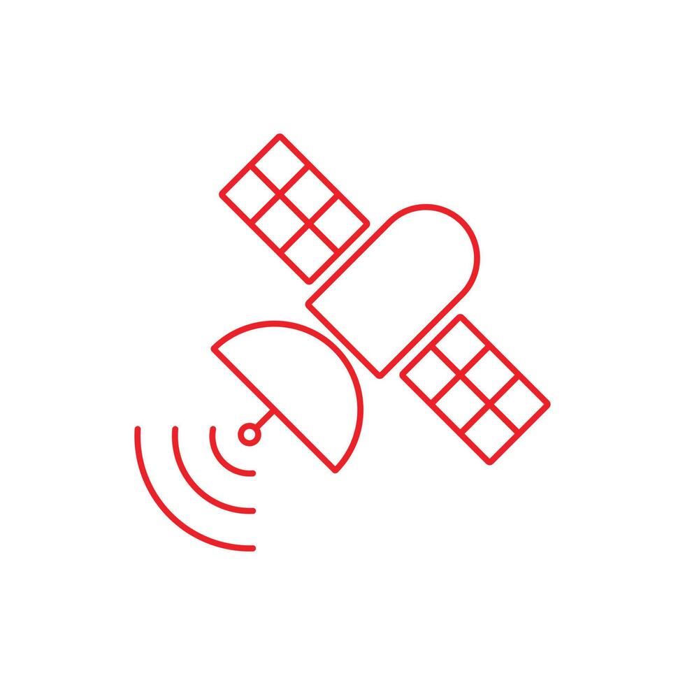 eps10 rood vector kunstmatig satelliet in baan in de omgeving van aarde icoon geïsoleerd Aan wit achtergrond. uitzending schets in een gemakkelijk vlak modieus modern stijl voor uw website ontwerp, logo, en mobiel app