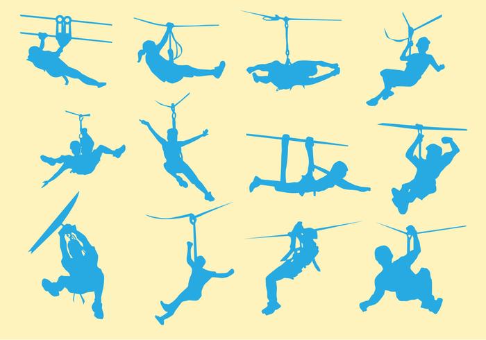 Silhouet Van Mensen In Zipline vector