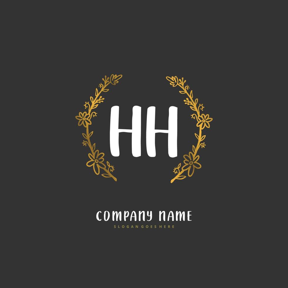 hh eerste handschrift en handtekening logo ontwerp met cirkel. mooi ontwerp handgeschreven logo voor mode, team, bruiloft, luxe logo. vector