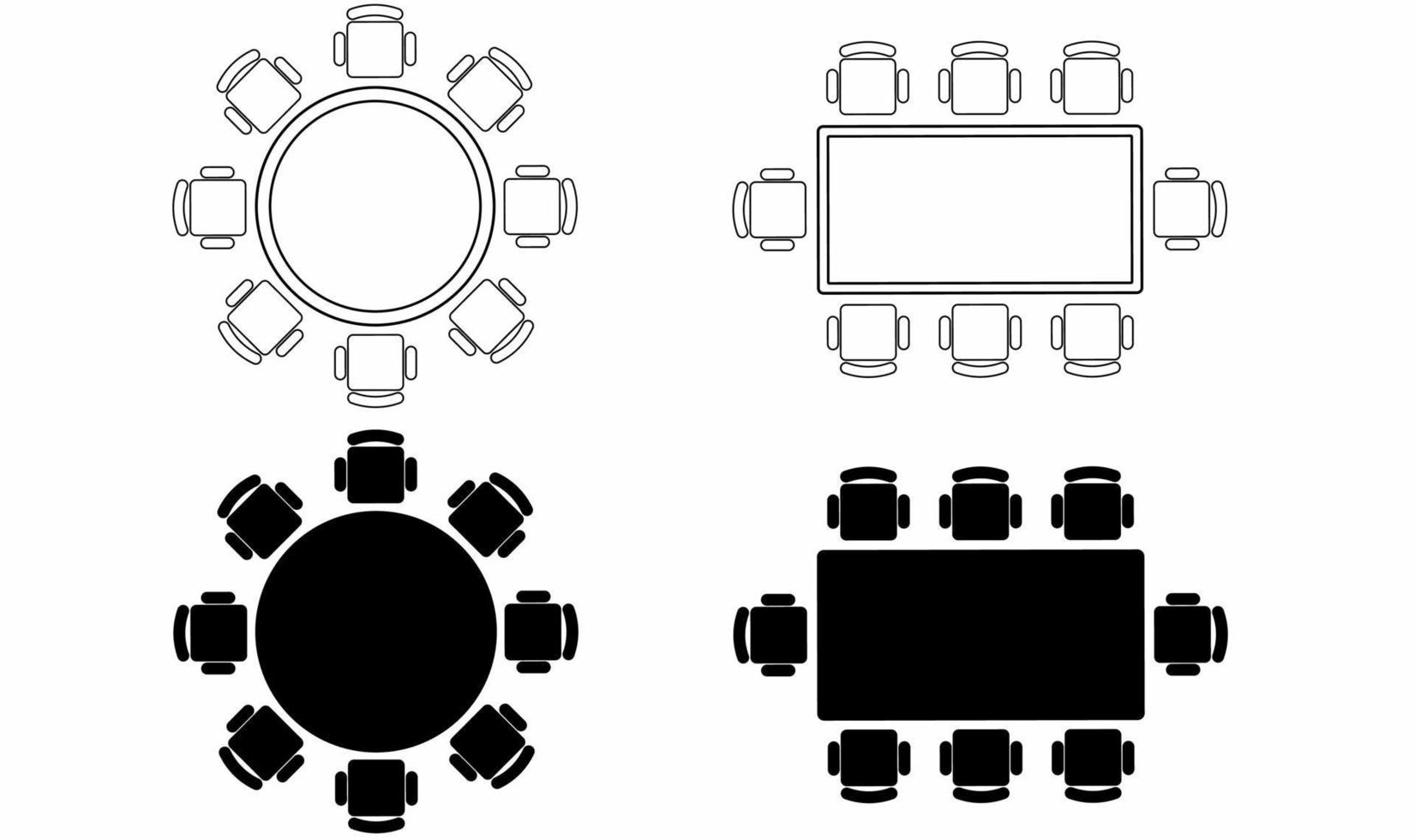 schets silhouet ronde rechthoekig tafel icoon vector