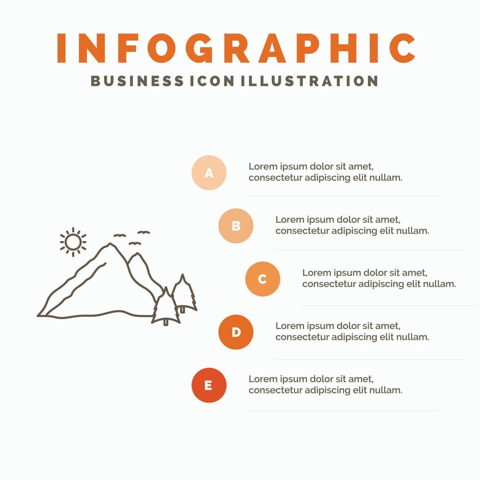 berg. landschap. heuvel. natuur. tafereel infographics sjabloon voor website en presentatie. lijn grijs icoon met oranje infographic stijl vector illustratie